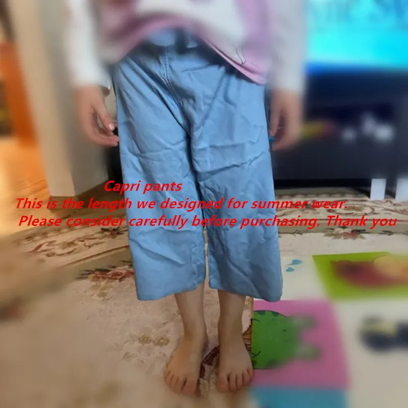 2025 New Fashion Children Wide Leg Pants Summer Casual Thin Chiffon Cropped Trousers For Teenager Girls Clothes 2 4 6 8 10 Years - TiniLoom