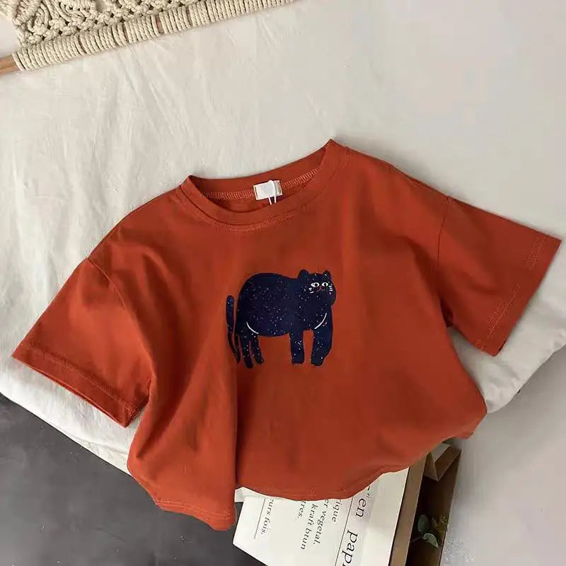 Animal Pattern Baby Boys Girls Short Sleeve Tops Kids Tees Summer Clothing Loose Fashion Trendy Children's Wear T-shirt O-neck - TiniLoom
