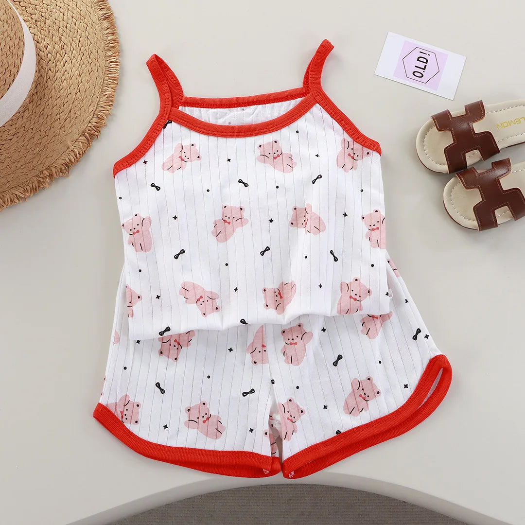 Girls Summer Clothes Sets New Baby Sleeveless Tops Shorts 2 Pieces Suit Girls Square Collar Clothing Set Kids Cotton Clothes - TiniLoom