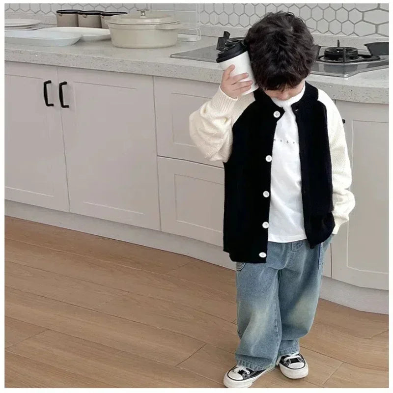 2025 Spring and Autumn New Kids pants Fashion solid color Children's straight jeans Boys loose casual denim Trousers - TiniLoom
