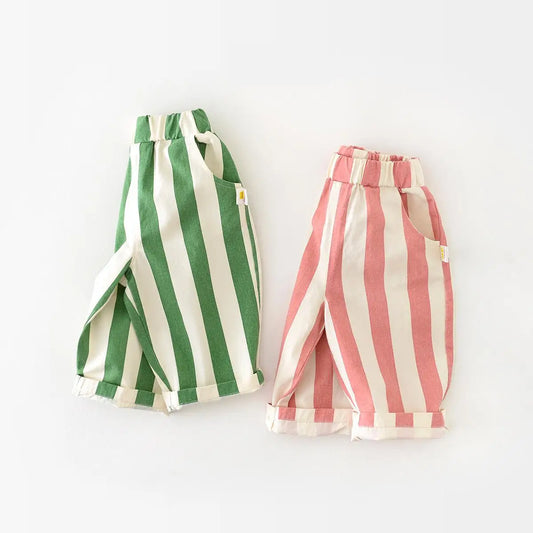 2024 Autumn Boy Girl Children Loose Striped Casual Pants Baby Pockets Fashion Pants Kid Outdoor Cotton Trousers Toddler Costume - TiniLoom