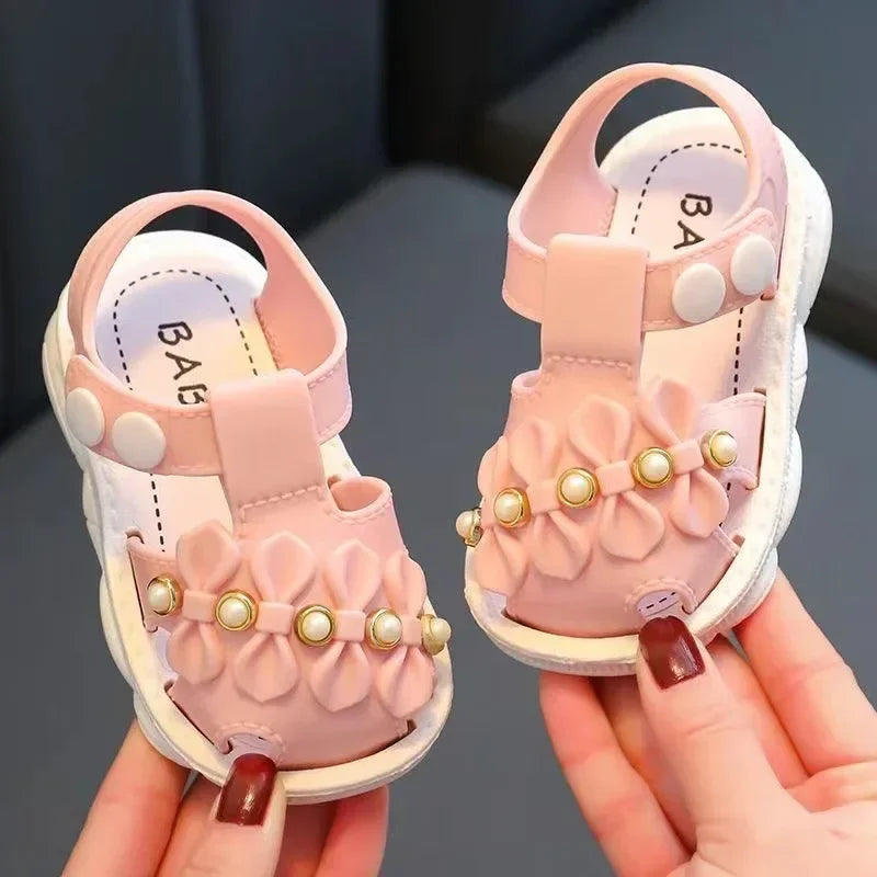 Solid Bow Children's Summer Shoes Cute PVC Beach Non Slip Sandals For Baby Girls Footwear Soft Infant Kids Fashion Sandals - TiniLoom