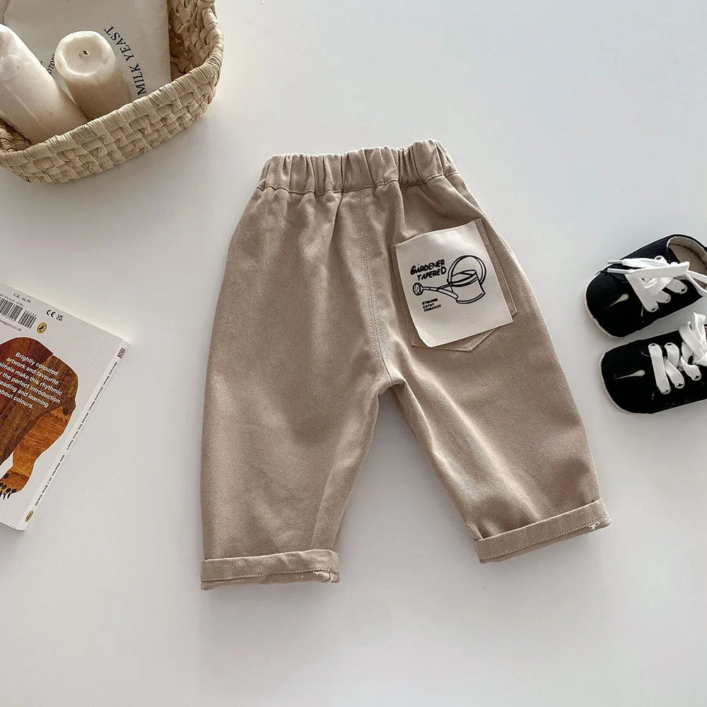 1-5Y Kid's Jeans New 2024 Autumn Solid Color Denim Pants Loose Style Boys Trousers Mid Waist Kid's Outdoor Pants - TiniLoom