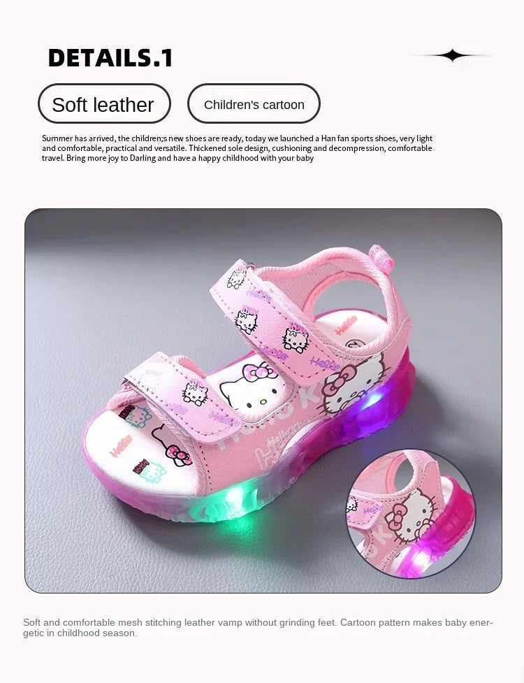 2025 Summer New Baby Girls Led Light Sandals Cute Hello Kitty Children's Casual Shoes Anti-slip Kids Beach Shoes Outdoor Shoes - TiniLoom