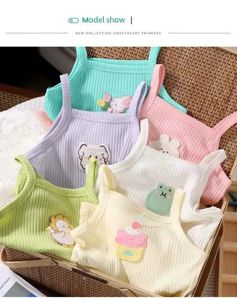 Baby Girls T-shirts for Kids Summer Sleeveless Knitted Tops Vest Outfits Girls Cute Halter Tops Tees Children Clothing 1-12 Year - TiniLoom