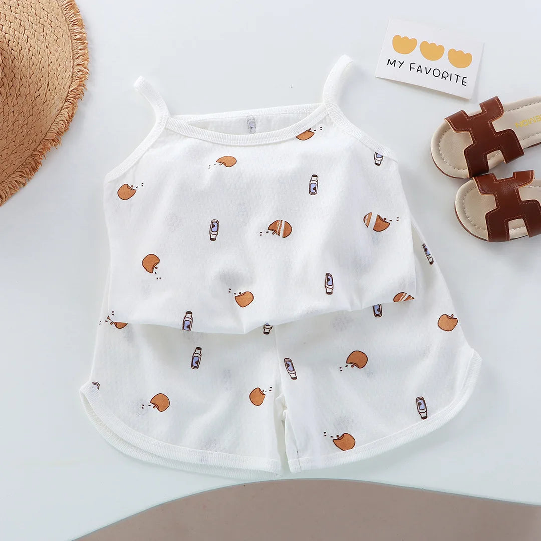 Girls Summer Clothes Sets New Baby Sleeveless Tops Shorts 2 Pieces Suit Girls Square Collar Clothing Set Kids Cotton Clothes - TiniLoom