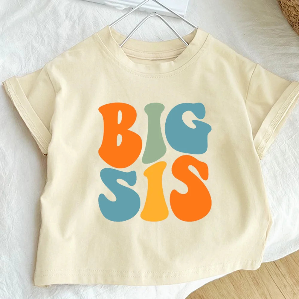 Big Bro Sis Little Bro Sis Printed Family Matching T-shirt Boys Girls Sibling Clothes Kids Tops Outfit Children Retro Tee Shirts - TiniLoom