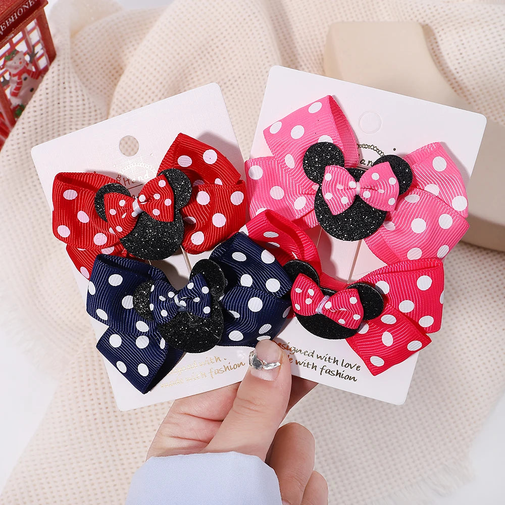 2pcs/Set Grils Lovely Polka Dot Bow Hair Clips for Hair Toddler Cartoon Hairpins Baby Boutique Hair Accessories - TiniLoom