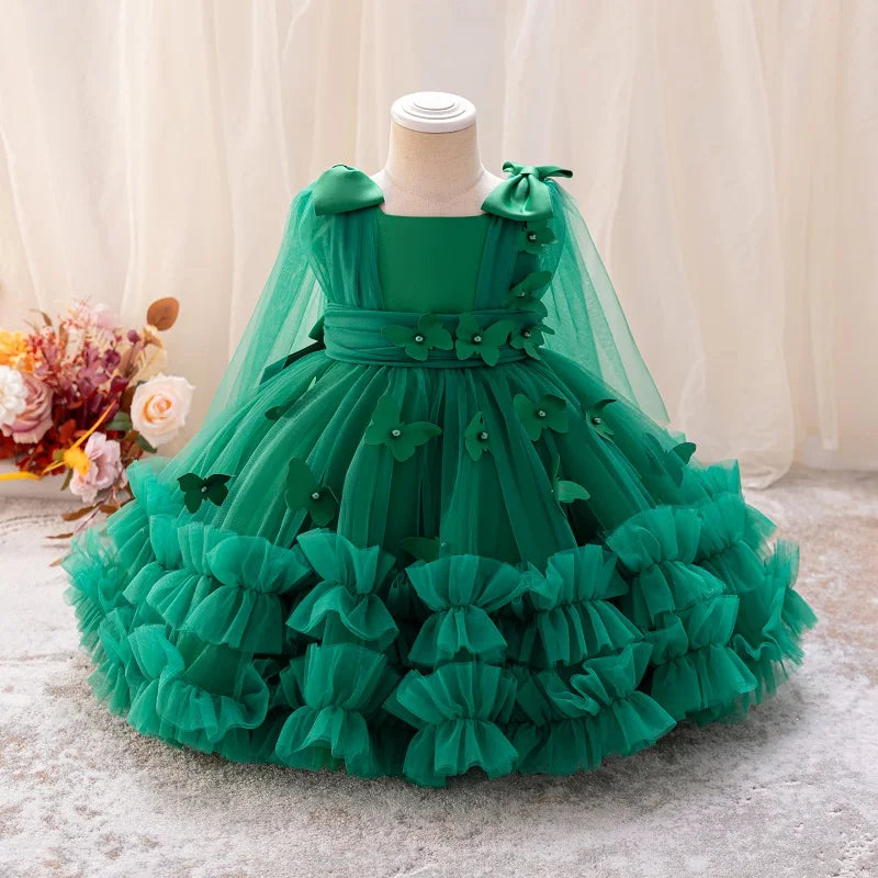 Girls  princess dress 1-5 Y baby Girls wedding sleeveless three-dimensional butterfly mesh carnival birthday party evening dress - TiniLoom