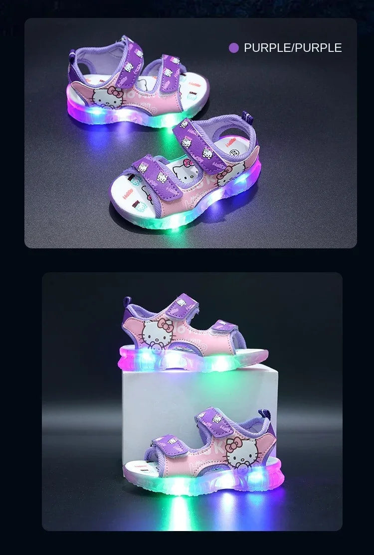 2025 Summer New Baby Girls Led Light Sandals Cute Hello Kitty Children's Casual Shoes Anti-slip Kids Beach Shoes Outdoor Shoes - TiniLoom