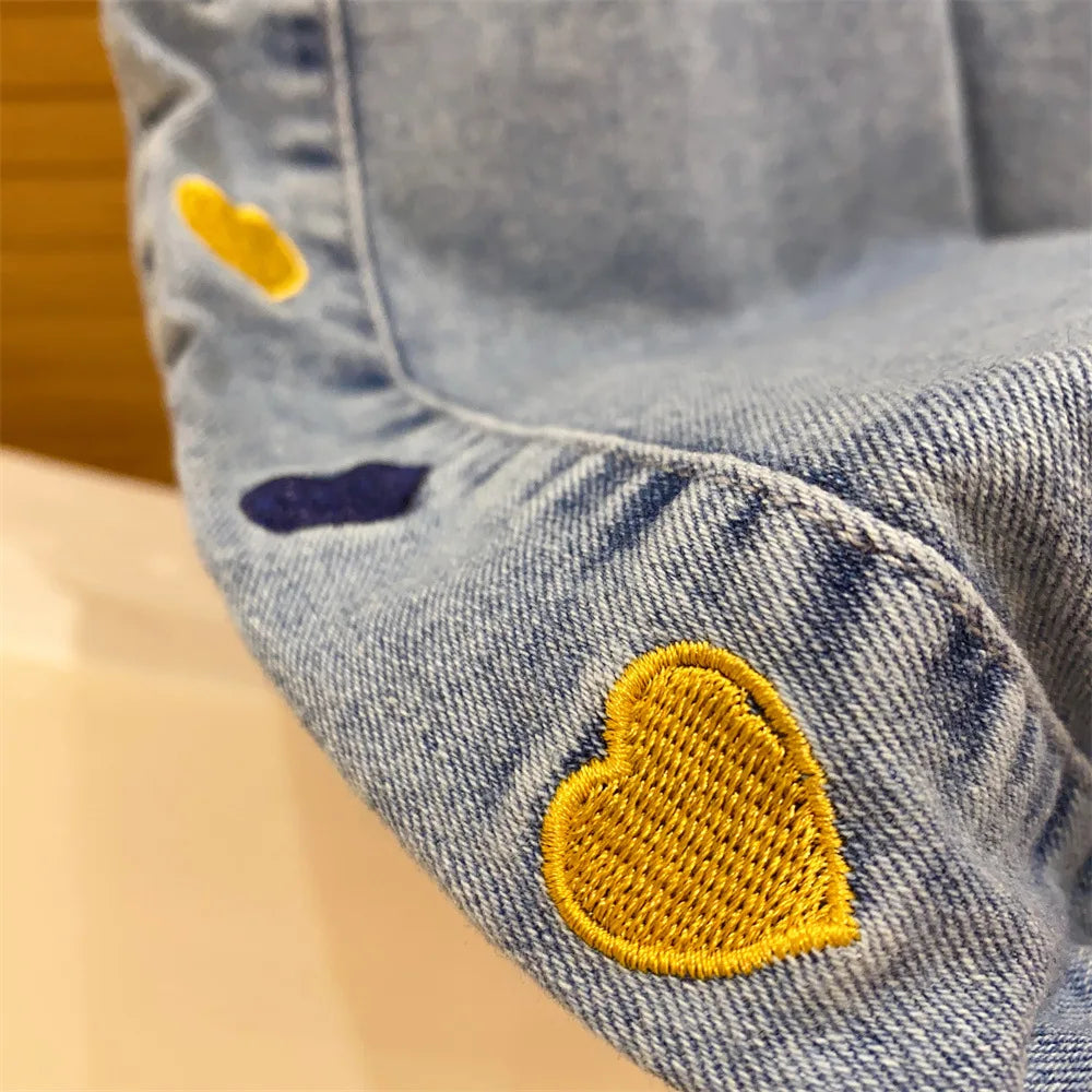 Ambroidered Flower Girl Jeans Baby Boy Kids Jeans Girl Pants Daduhey Wide Leg Pants Harem Trousers Clothes Bottoms - TiniLoom
