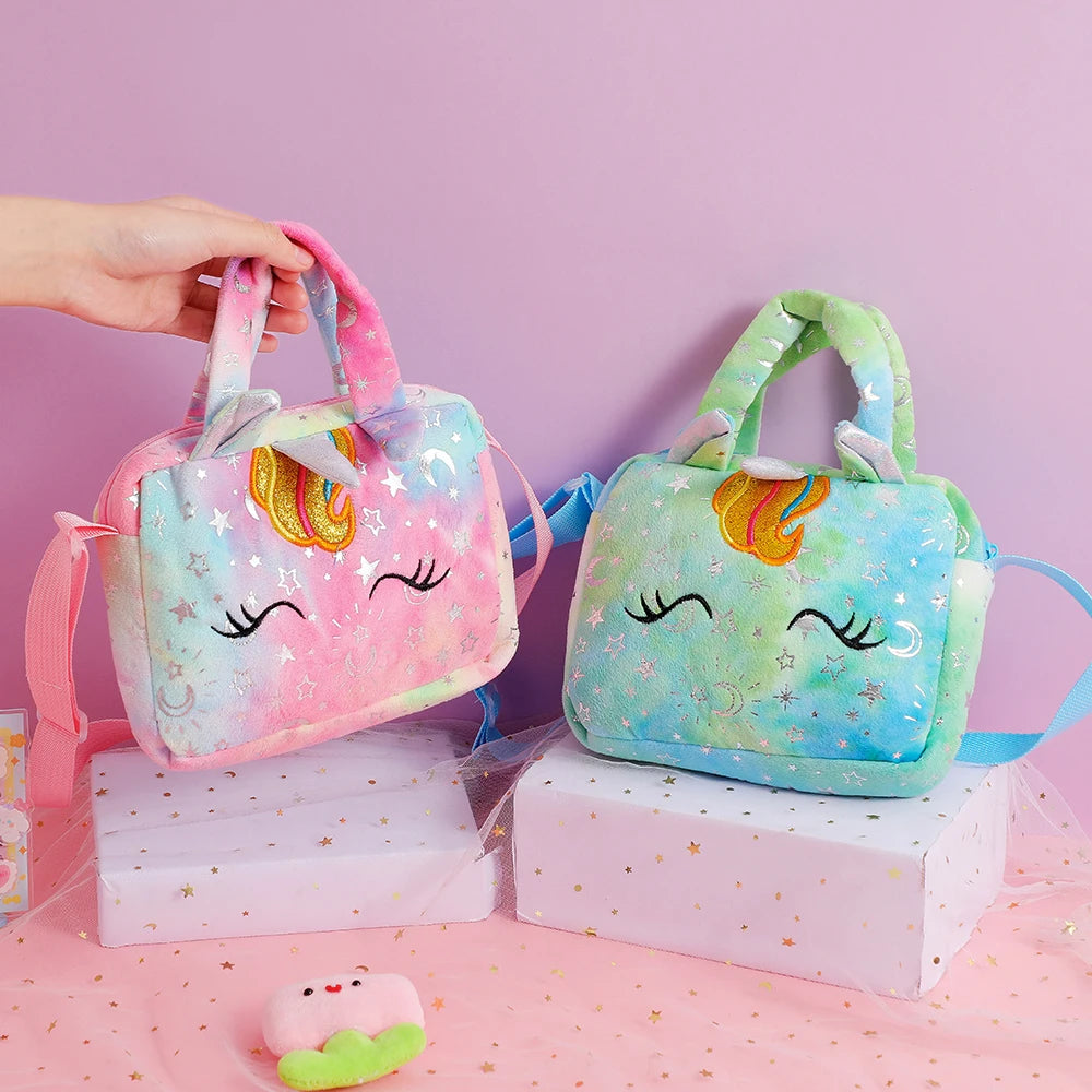 Plush Unicorn Crossbody Bag for Girls Kids Shoulder Purse Cute Student Gift Pencil Case Coin Wallet Travel Accessory - TiniLoom
