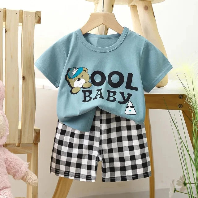 Summer cartoon T-shirt Shorts Children's boys Set Cotton Tees Pants Leisure Boys And Girls Babies Clothes Casual 2pcs - TiniLoom