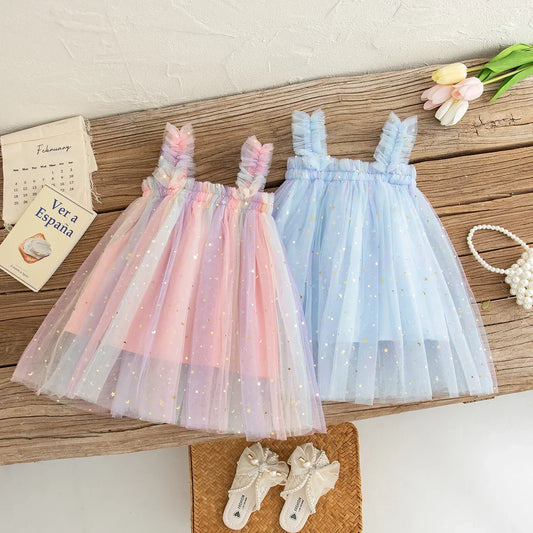 Baby Dresses Summer Colorful Sequins Mesh Baby Girl Dress Sweet Sling Girls Wedding Flower Girl Kid's Dress Baby Girl Clothes - TiniLoom