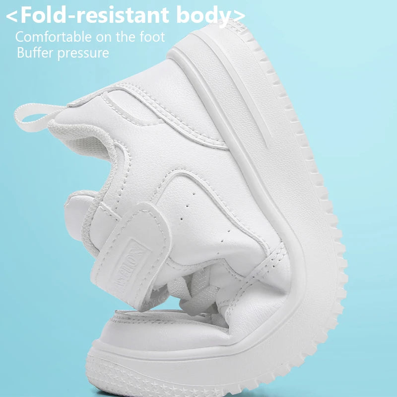 Children Sneaker Boys Casual Shoes Black Leather Flat Student Walking Shoes Non-slip Girl Lightweight Sports Tennis Footwear - TiniLoom
