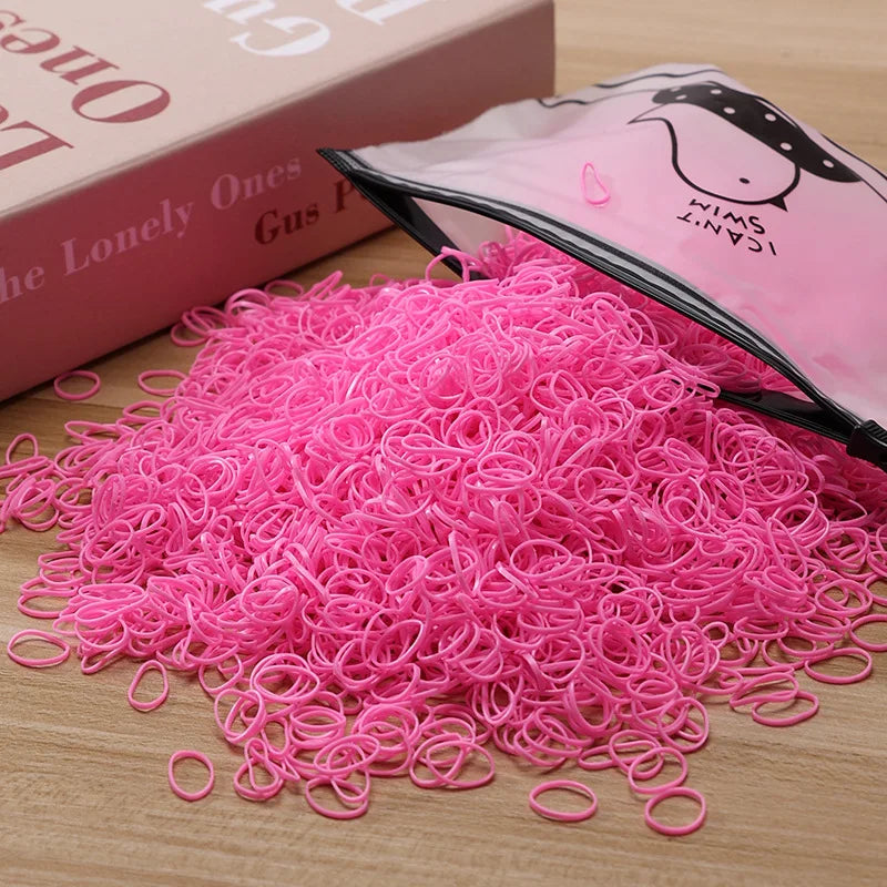 500/1000/2000pcs Girls Colourful Disposable Rubber Band Hair Ties Headband Children Ponytail Holder Bands Kids Hair Accessories - TiniLoom