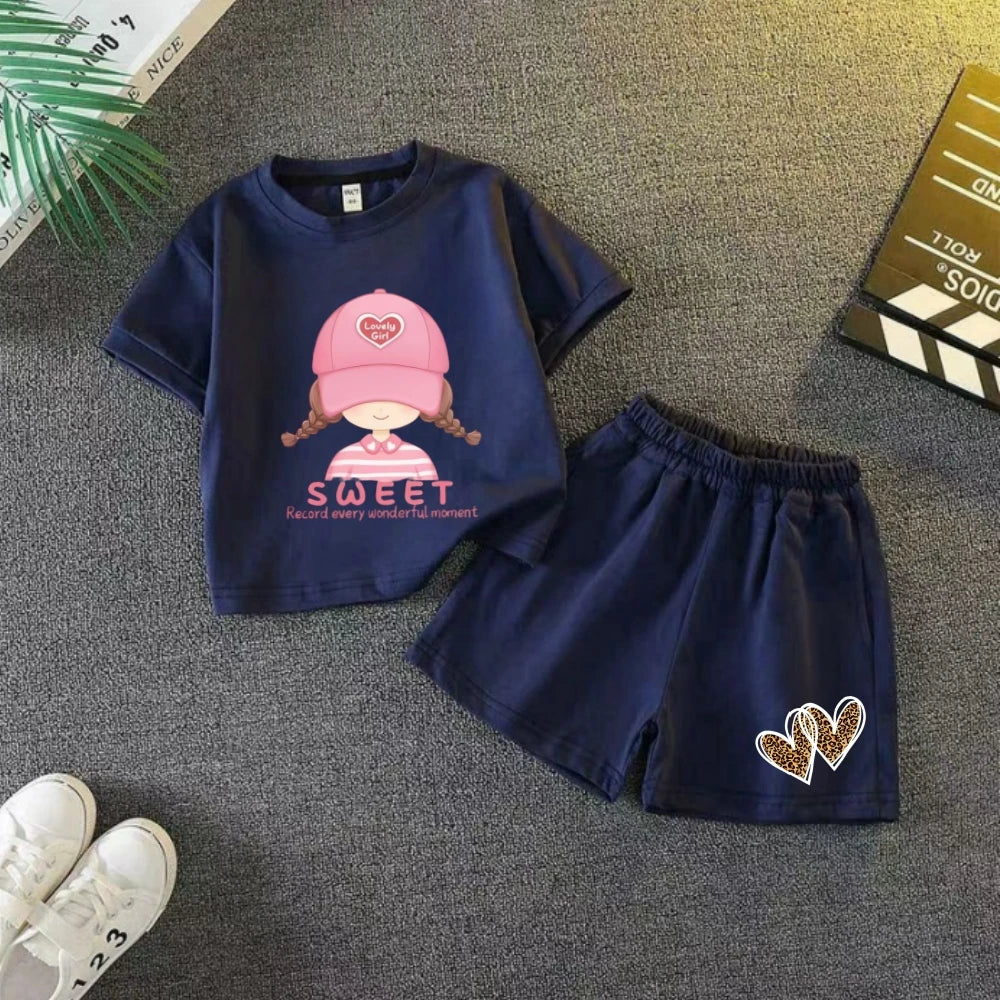 Summer Baby Clothes Set Kid Girls Cartoon Printed Short Sleeve T-Shirts Top And Shorts Bottom 2 Pieces Suit Children Tracksuits - TiniLoom