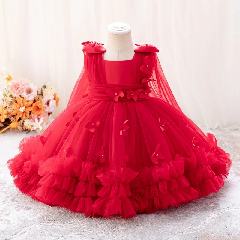 Girls  princess dress 1-5 Y baby Girls wedding sleeveless three-dimensional butterfly mesh carnival birthday party evening dress - TiniLoom