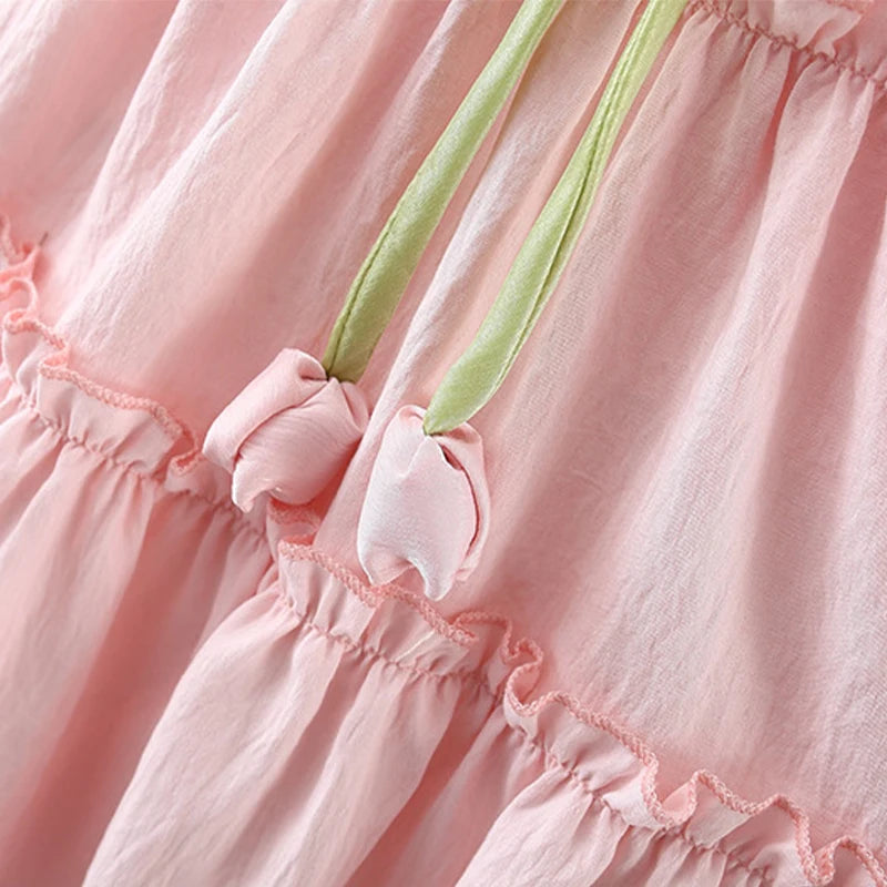 Summer Tulip Solid Small Flying Sleeves Dress For Kids Girl Cute Pink Princess Dress For Baby Kids - TiniLoom
