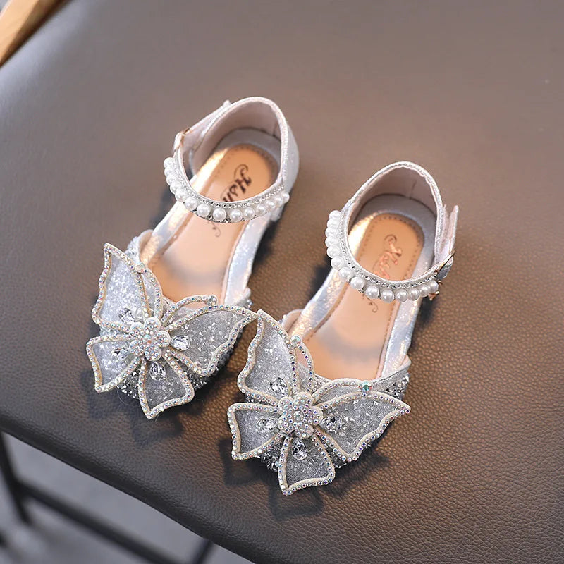 Summer Girls Sandals Fashion Sequins Rhinestone Bow Girls Princess Shoes Baby Girl Shoes Flat Heel Sandals Size 21-35 - TiniLoom