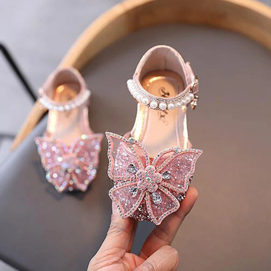 Summer Girls Sandals Fashion Sequins Rhinestone Bow Girls Princess Shoes Baby Girl Shoes Flat Heel Sandals Size 21-35 - TiniLoom