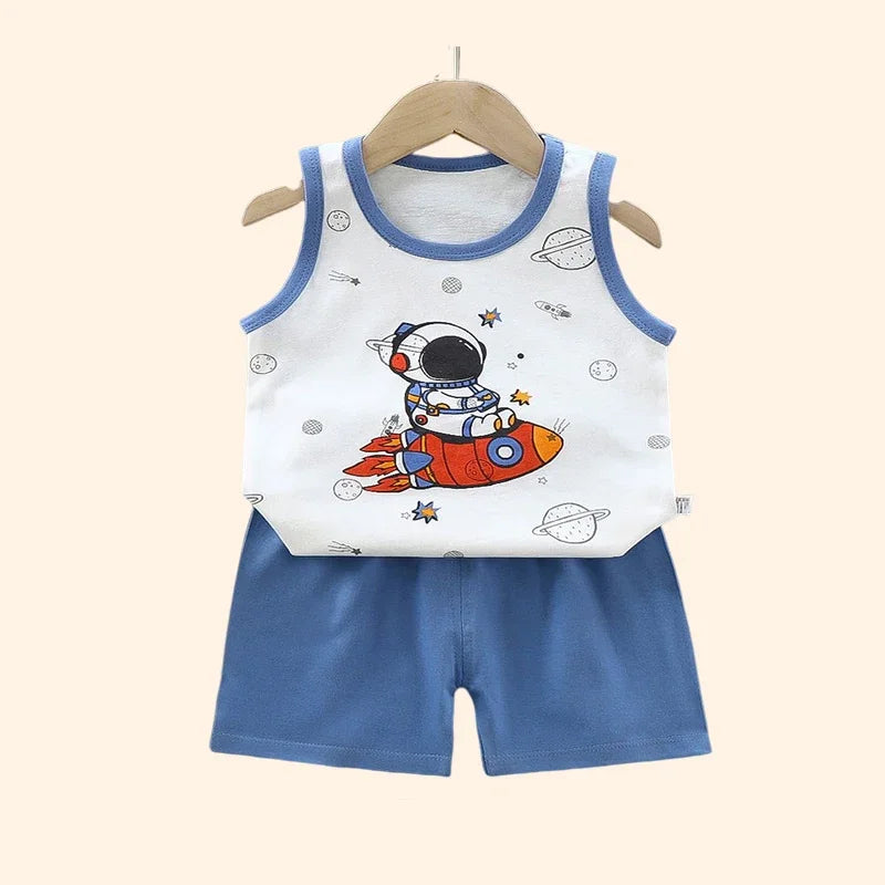 Children Sets Kids Clothes Boys Girls Vest Suit  Summer Children's Clothing baby Cotton T-Shirts Shorts Tank Top Sleeveless - TiniLoom
