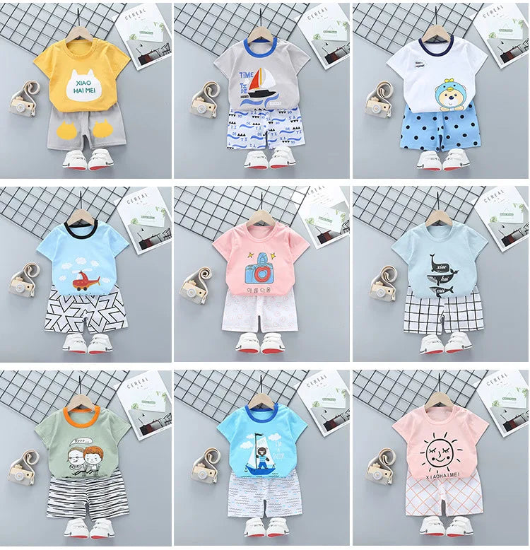 2PCS Children's Sets mother Kids Clothes Boys Girl T-shirt Shorts Summer Cotton Short sleeve Baby Children Clothing Toddler Suit - TiniLoom