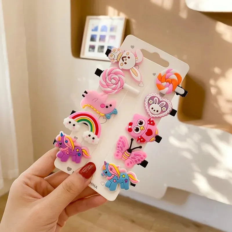10PCS/Set New Girls Cute Cartoon Unicorn Hair Clips Kids Lovely Hairpins Ice Cream Headband Barrettes Fashion Hair Accessories - TiniLoom
