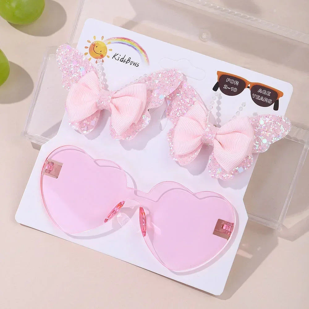 BABY BOWS Butterfly Hairclip Set for Kids Lovely Glasses Accessories Fashion Party Girls Dress Hairpins Headband Gift Set
