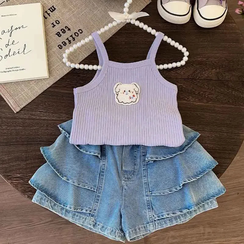 Baby Girls T-shirts for Kids Summer Sleeveless Knitted Tops Vest Outfits Girls Cute Halter Tops Tees Children Clothing 1-12 Year - TiniLoom