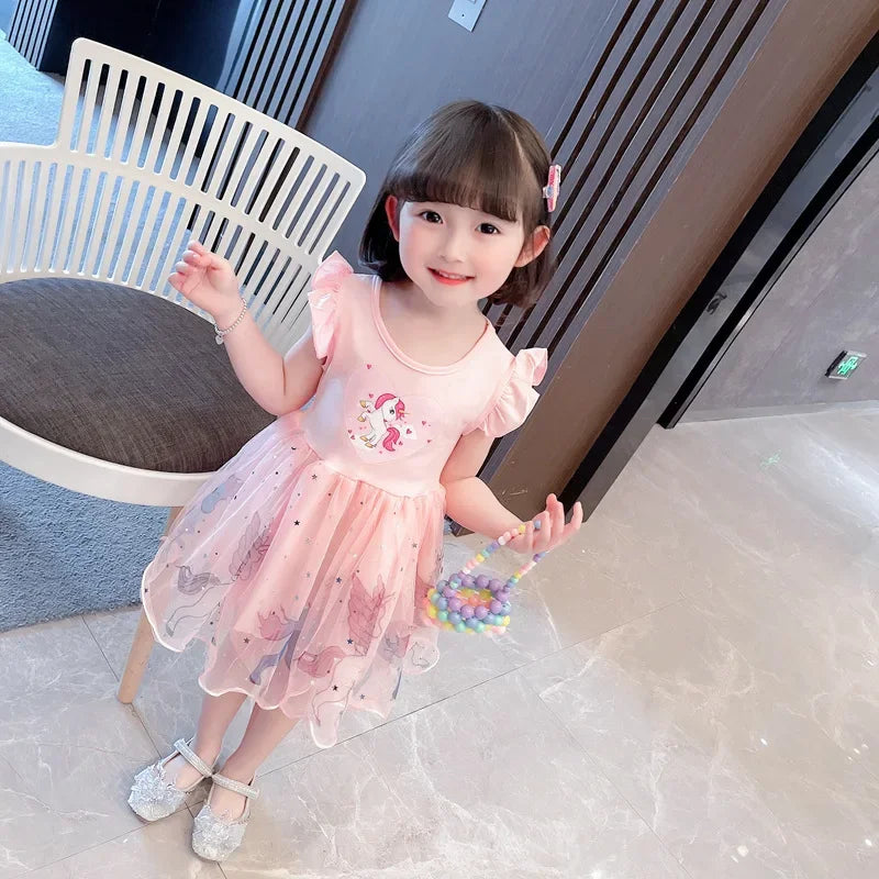 Girls Clothes 2025 New Summer Princess Dresses Flying Sleeve Kids Dress Unicorn Party Baby Dresses for Children Clothing 1-6Y - TiniLoom
