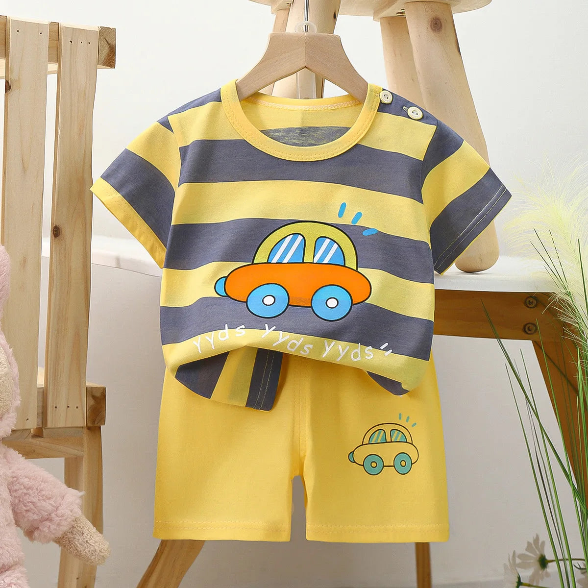 Summer cartoon T-shirt Shorts Children's boys Set Cotton Tees Pants Leisure Boys And Girls Babies Clothes Casual 2pcs - TiniLoom