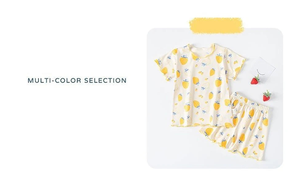 Girls Summer Pajama Sets Stylish Cartoon Pattern Printing Short Sleeve Top and Pants Made from Luxurious Cozy Ice Silk Material - TiniLoom