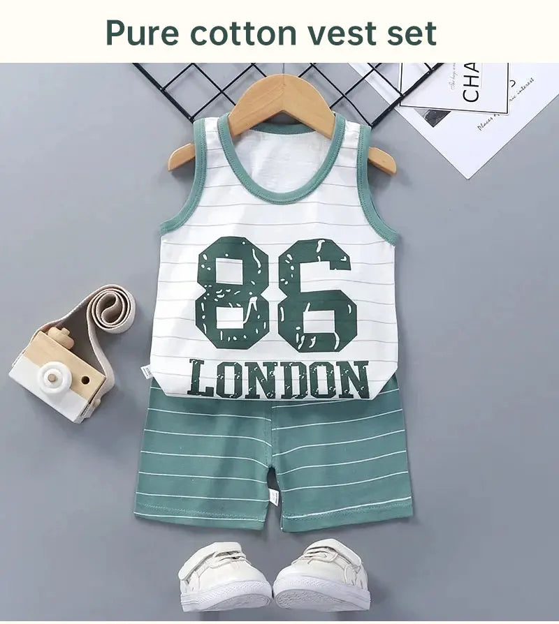 Children Sets Kids Clothes Boys Girls Vest Suit  Summer Children's Clothing baby Cotton T-Shirts Shorts Tank Top Sleeveless - TiniLoom