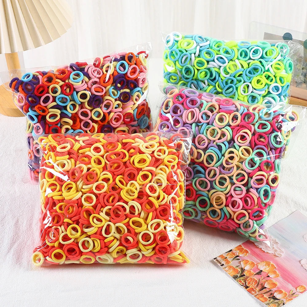 50Pcs/bag Colorful Basic Nylon Ealstic Hair Ties for Girls Ponytail Hold Scrunchie Rubber Band Kid Fashion Hair Accessories - TiniLoom