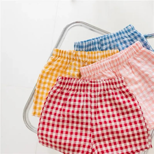 Child Plaid Shorts New Style Casual Sports Pants Loose Thin Versatile Home Pants Summer Boys Girls Cute Fashion Beach Shorts - TiniLoom