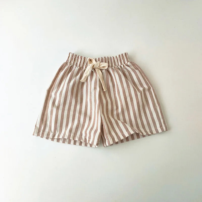 Vintage Linen Cotton Stripe Shorts for Boys Summer Toddler Kids Girls Half Pants Casual Children's Clothing - TiniLoom