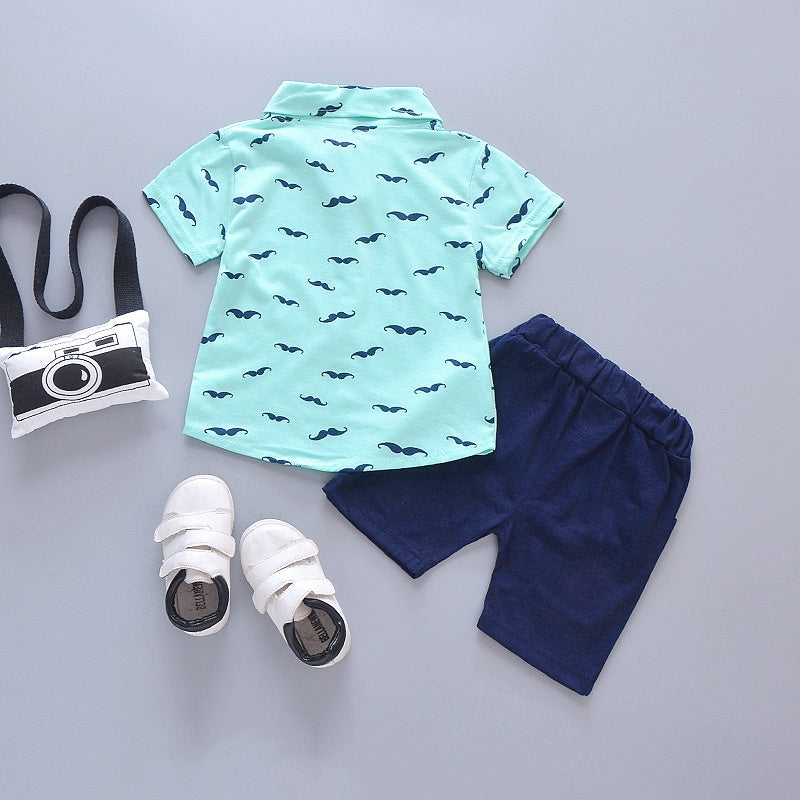 Summer New Cute Boy Suit Children's Printed Short-Sleeved Printed Shirt + Shorts Suit Children's Cotton Cute Baby Clothes - TiniLoom