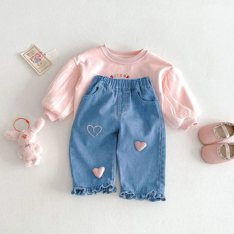 MILANCEL New Spring Kids Jeans 0-5T Baby Cute Three Dimensional Love Trousers Children Girls Thin Style Denim Blue Pants - TiniLoom