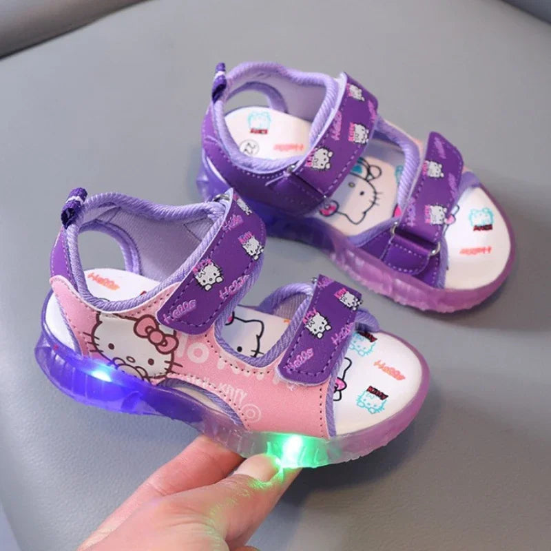 2025 Summer New Baby Girls Led Light Sandals Cute Hello Kitty Children's Casual Shoes Anti-slip Kids Beach Shoes Outdoor Shoes - TiniLoom