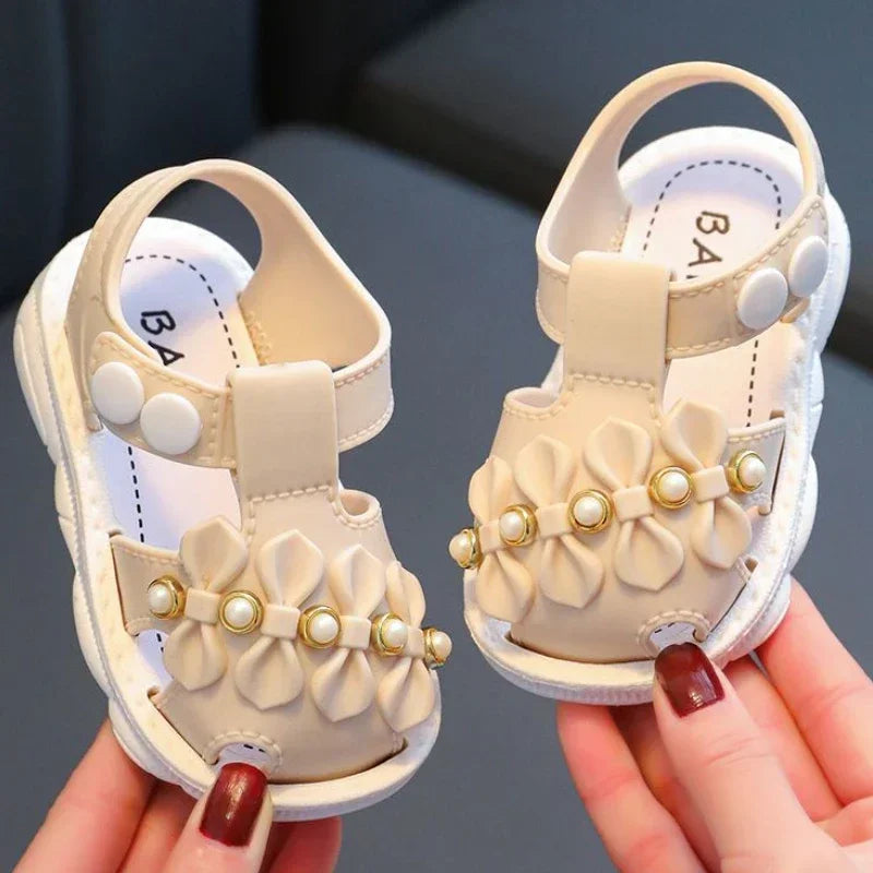 Solid Bow Children's Summer Shoes Cute PVC Beach Non Slip Sandals For Baby Girls Footwear Soft Infant Kids Fashion Sandals - TiniLoom