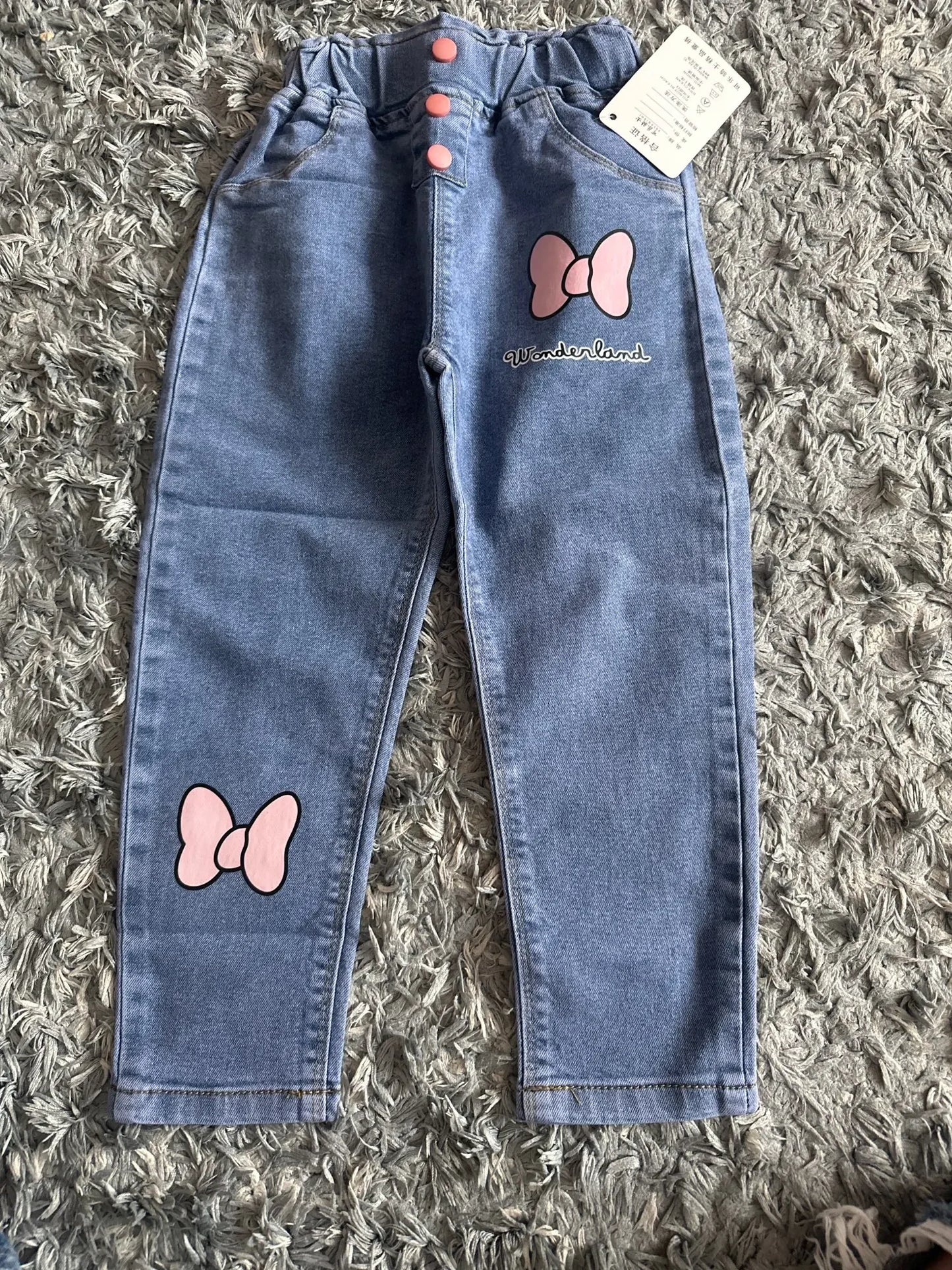 Kids Baby Girls Casual Clothes Jeans Pink Bow Trousers Toddler Infant Denim Clothing Pants Children Bottoms 1 2 3 4 5 6  Years - TiniLoom