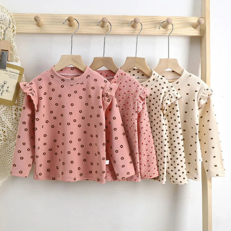 Kids Long Sleeved Undershirt Girls Cute Floral Dots T-shirt 2-10T Children Boys Sweet Tops Bottoming Shirt  t shirt for kids boy - TiniLoom