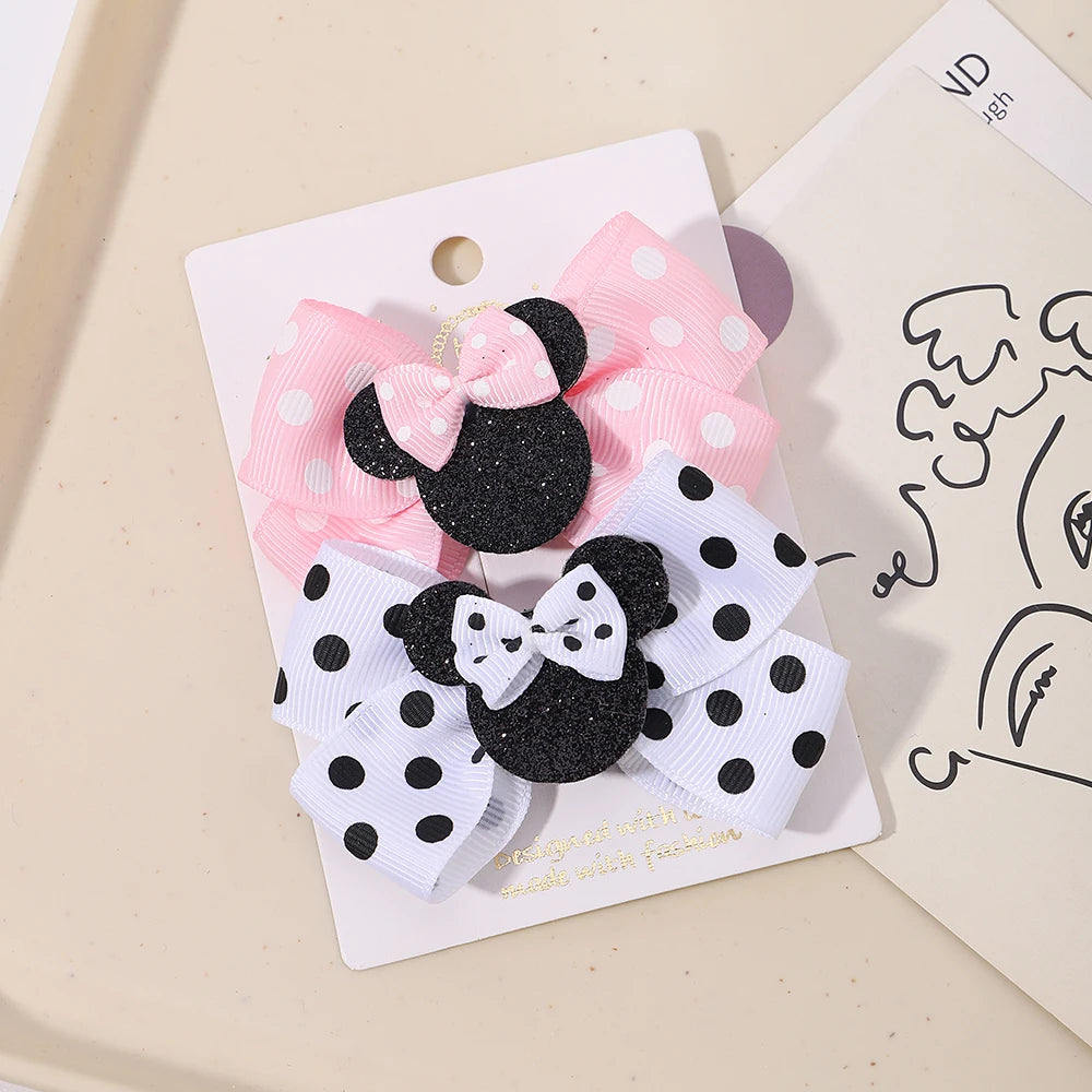 2pcs/Set Grils Lovely Polka Dot Bow Hair Clips for Hair Toddler Cartoon Hairpins Baby Boutique Hair Accessories - TiniLoom