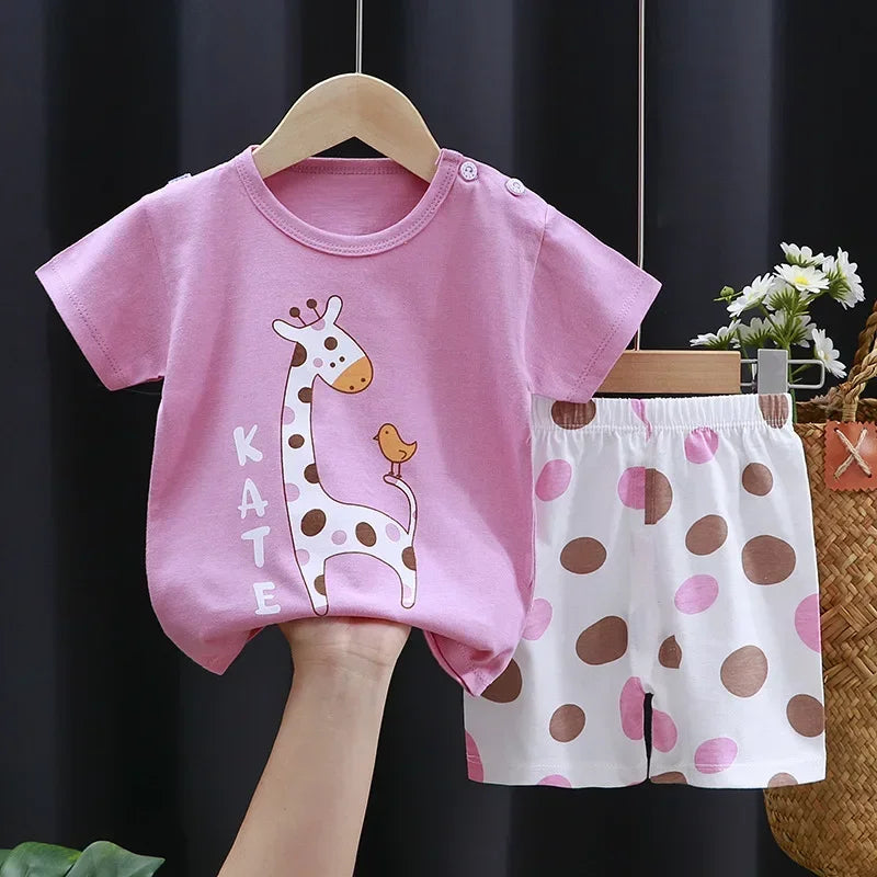 2PCS Children's Sets mother Kids Clothes Boys Girl T-shirt Shorts Summer Cotton Short sleeve Baby Children Clothing Toddler Suit - TiniLoom