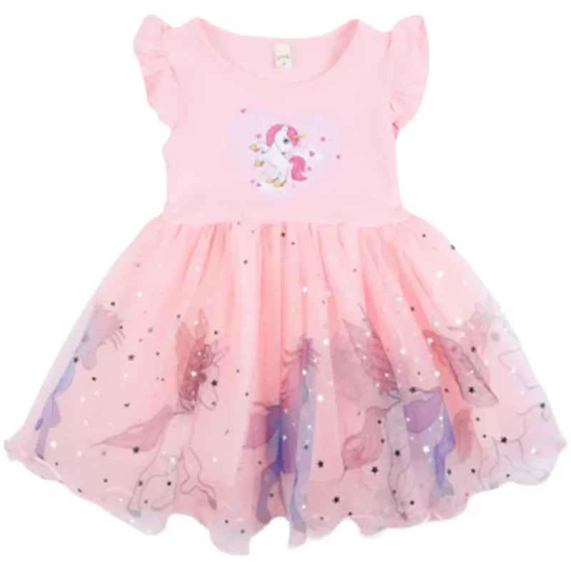 Girls Clothes 2025 New Summer Princess Dresses Flying Sleeve Kids Dress Unicorn Party Baby Dresses for Children Clothing 1-6Y - TiniLoom