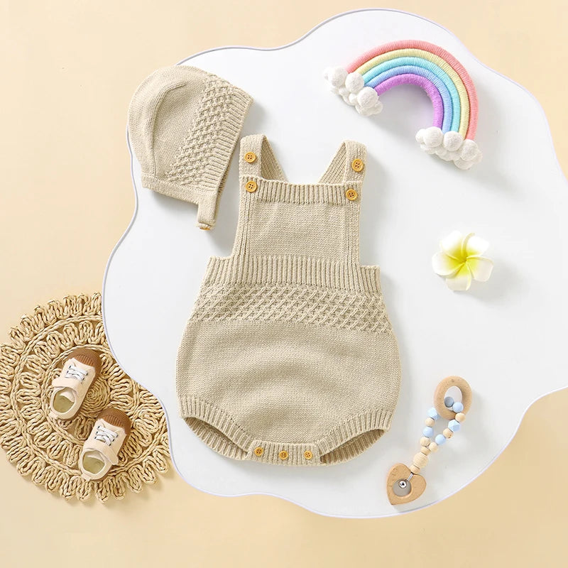 Baby Bodysuits Sleeveless Newborn Boys Girls Solid Color Onesie Hats Outfits Sets 2pcs Infant Unisex Playsuits Children Clothes - TiniLoom