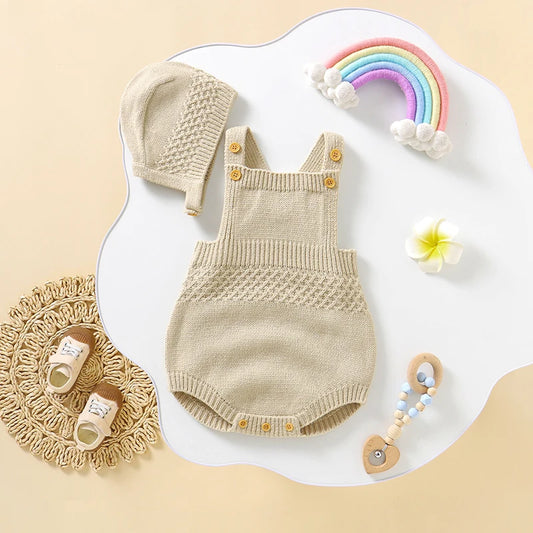 Baby Bodysuits Sleeveless Newborn Boys Girls Solid Color Onesie Hats Outfits Sets 2pcs Infant Unisex Playsuits Children Clothes - TiniLoom