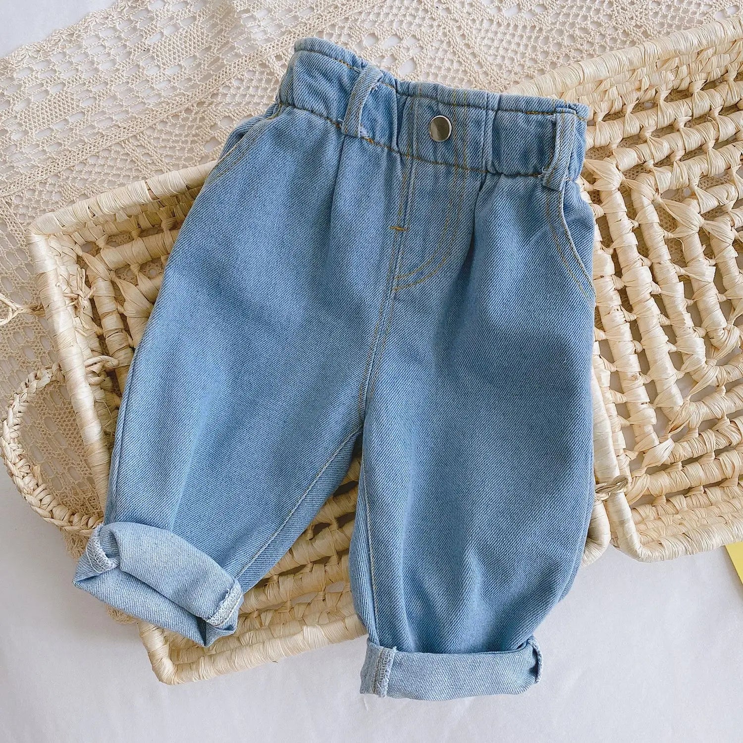 Baby Solid Color Jeans 0-3 Years Old Baby Spring Dress Girls Korean High Waist Casual Pants Boys Pants - TiniLoom