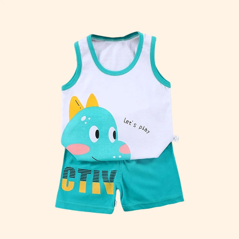 Children Sets Kids Vest Suit 2PCS Set Summer Cotton T-Shirt Girl Shorts Clothes Children Boys Girls Sleeveless Suit Wear Cloth - TiniLoom